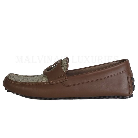 GUCCI SHOES G LOGO SUPREME BROWN LEATHER LOAFERS MOCCASINS - Picture 4 of 15